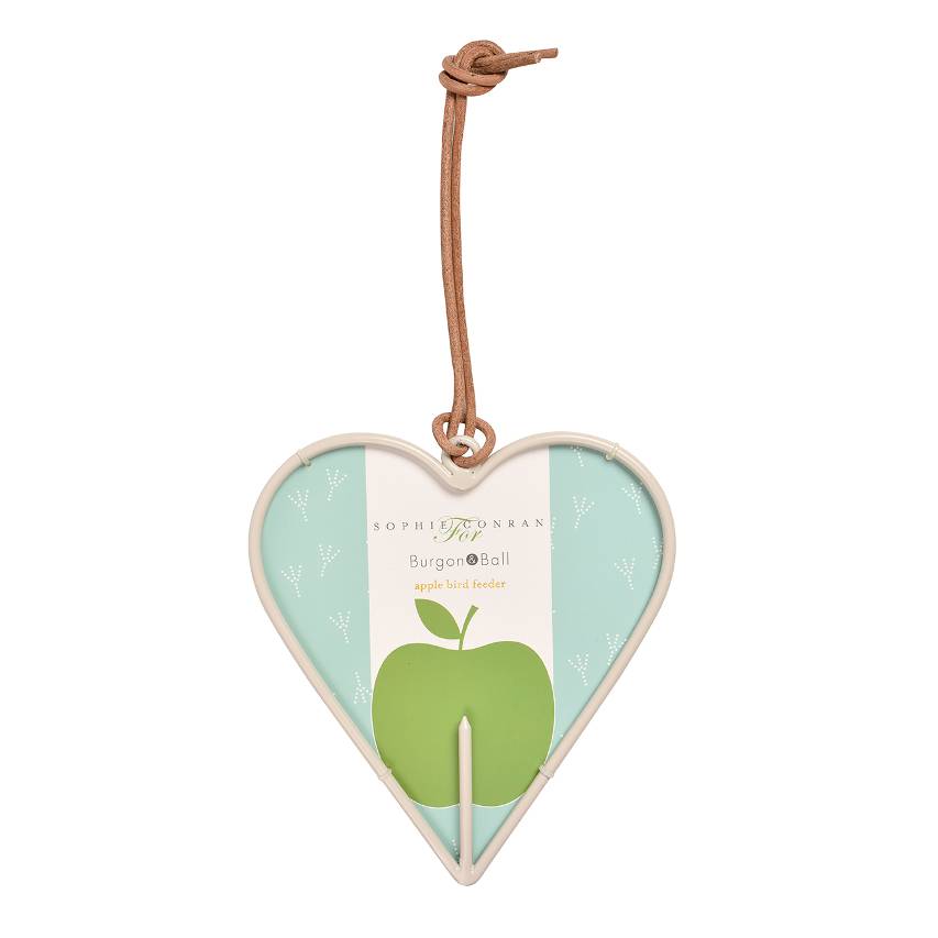 Apple bird feeder in the shape of a heart 