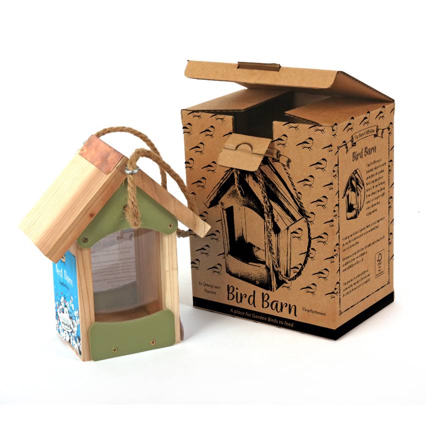 Bird barn feeder with packaging