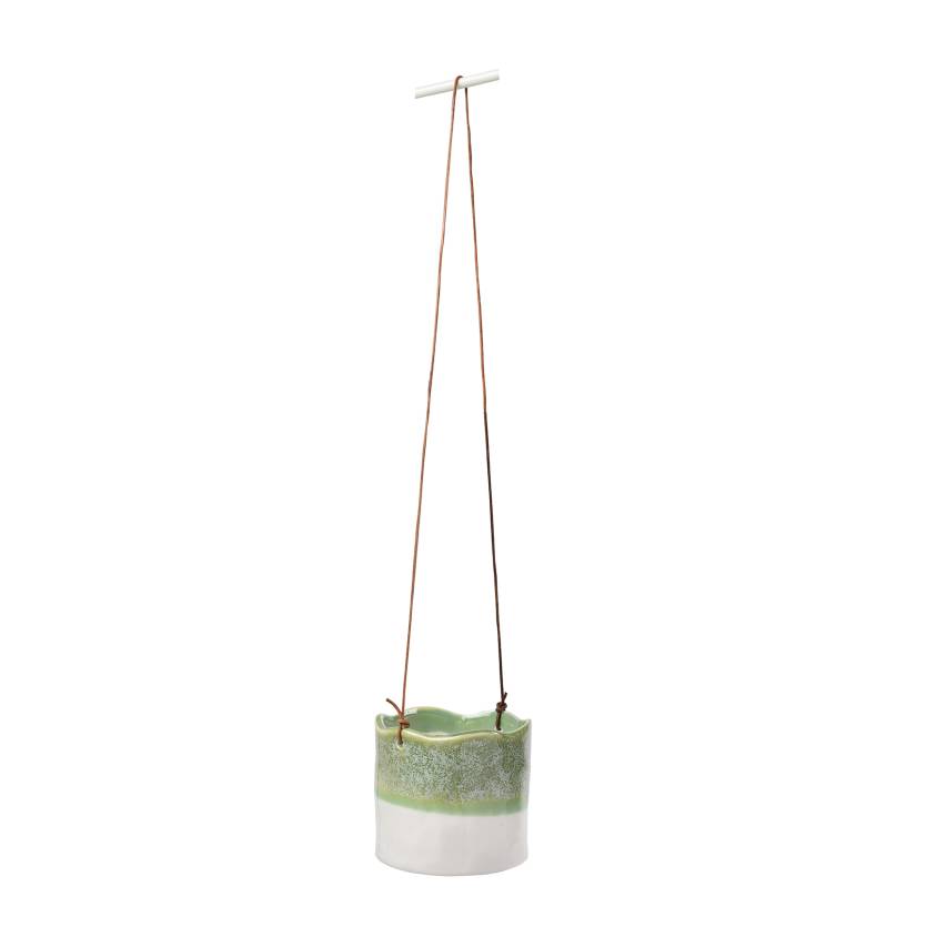 Wave hanging pot with leather hanging cord