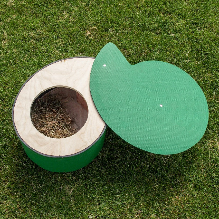 Hogilo hedgehog house on lawn with lid off