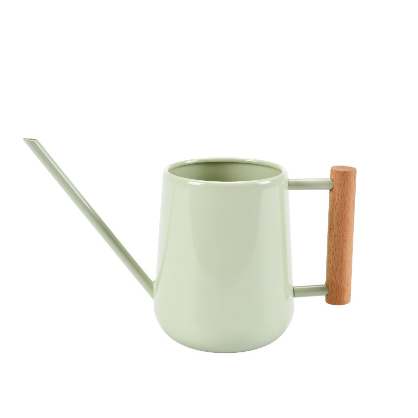 Side view of Burgon and Ball indoor watering can in pale jade