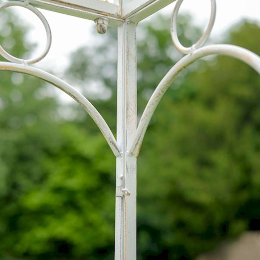 Close up of decorative scrolls on square gazebo