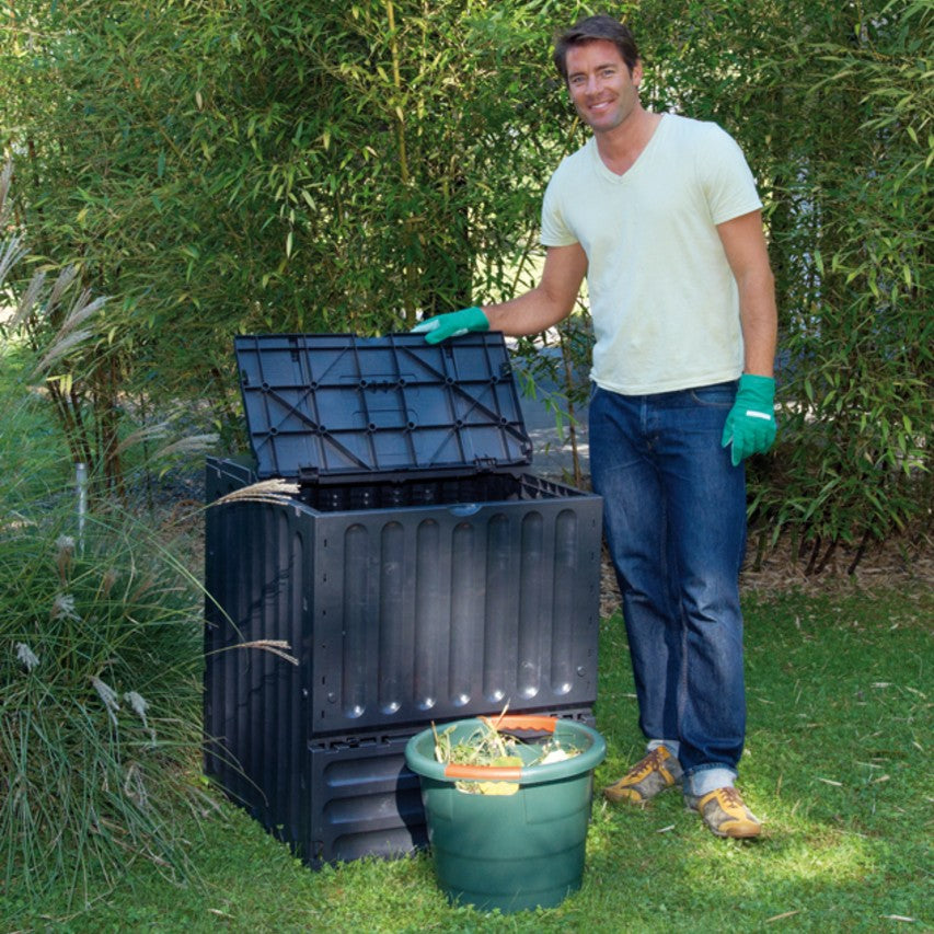 Black Eco King compost bin (400 litres) in garden